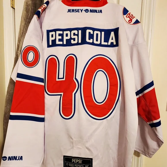 Pepsi White Red Blue Lace-Up Hockey Jersey - Picture 1 of 3